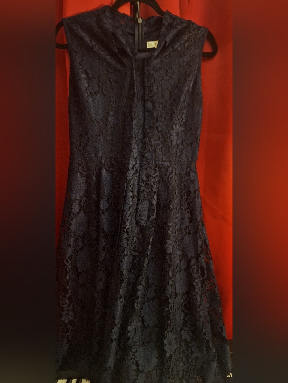Neiman Marcus Navy Blue Lace Sleeveless Dress